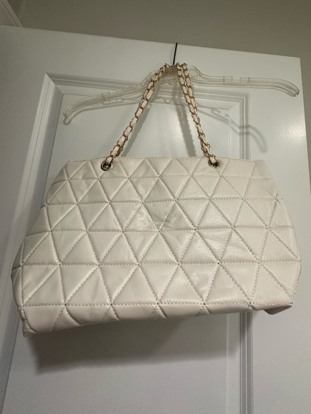 White and Gold Chain Strap Tote Bag